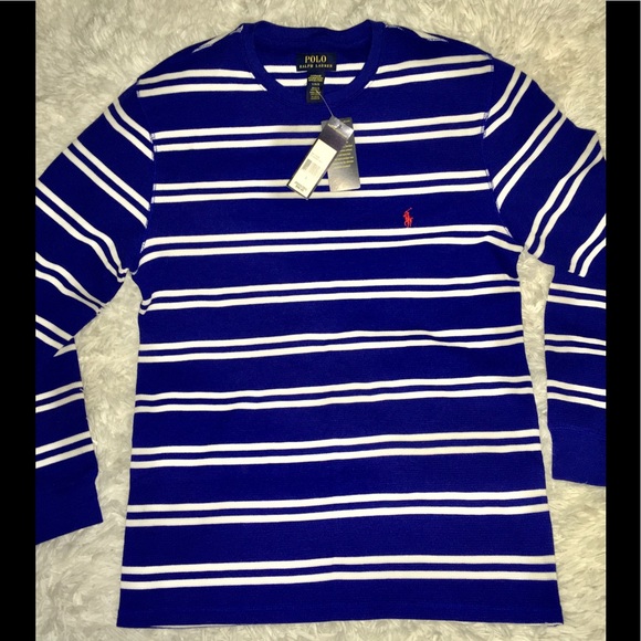 Ralph Lauren Polo Royal Stripe Waffle Knit Mens Shirt sz LG & XL - Picture 10 of 10
